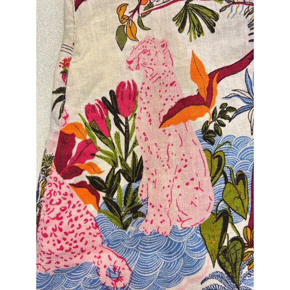 Nicole Miller Sleeveless A-Line Dress With Vibrant Tropical Print 100% Linen XS - Picture 5 of 7